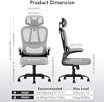 Ergonomic Office Chair, Mesh Computer Chair with Lumbar Support & Adjustable Headrest, Mid-Back Desk Chair for Adults, Modern Premium Task Chair for Home Office, Swivel, Comfy, Deep Grey