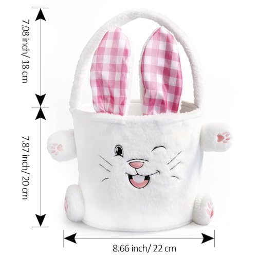 Image of ARVINKEY Easter Bunny Basket, Plush Bunny Easter Egg Hunting Bucket Bags with Rabbit Ears Egg Gift Bags Tote Bags for Easter Decorations,Candy Gifts Storage