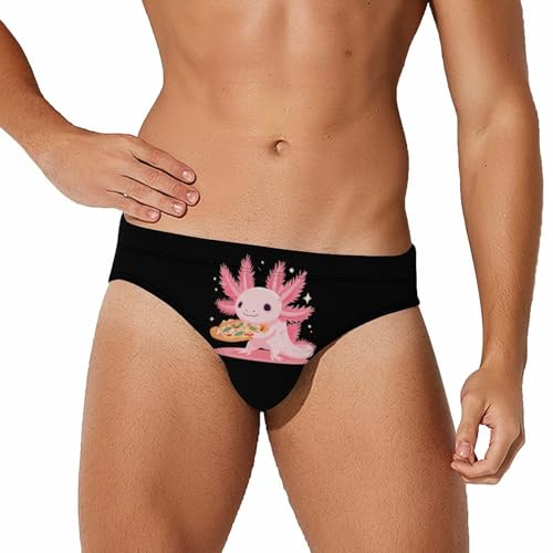 Axolotl and Pizza Men's Swim Briefs Low Waist Bikini Swimsuit Underwear Beach Swimwear