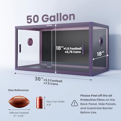 Image of Phailozoo Stackable 50 Gallon Reptile Enclosure for Gecko, Juvenile Reptile | Adding Vibrant Fun for Your Home, Anti-fingerprint Tempered Glass Door with Handles Easy to Feed & Clean