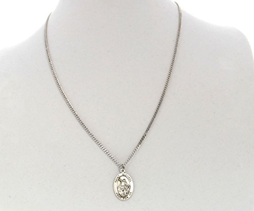 Heartland Store Men's Saint Michael Sterling Silver Oval Pendant + 24 Inch Rhodium Plate Chain With Clasp #TOP2