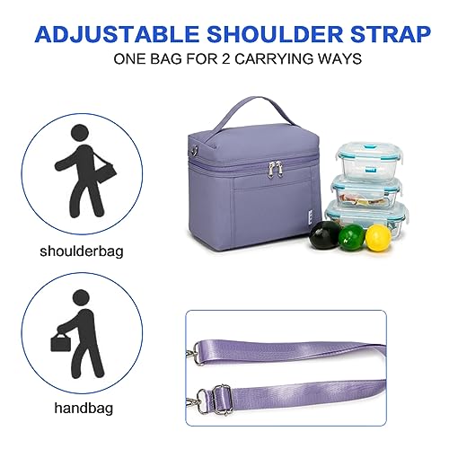 Image of NOL Natural Organic Lifestyle Insulated Lunch Bags for Women Cooler Bag Lightweight Nylon Waterproof Lunch Box For Work (Light purple, Medium(normal))