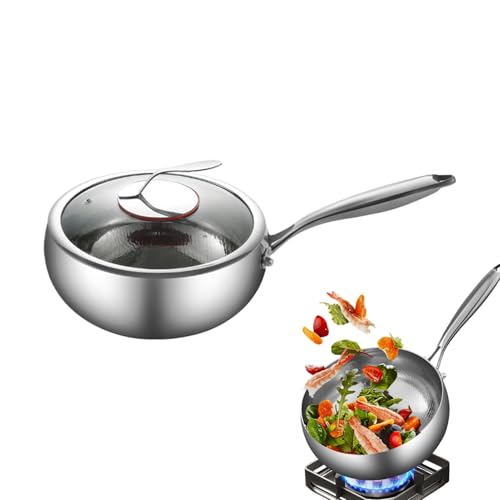 Zqkimzi Wok Pan, Deep Frying Pan with Lid, Titanium Coating Quick-Heating Flat Bottom Induction Cookware, Durable Nonstick Kitchen Accessories for Stir Fry Home Cooking, Silver Color