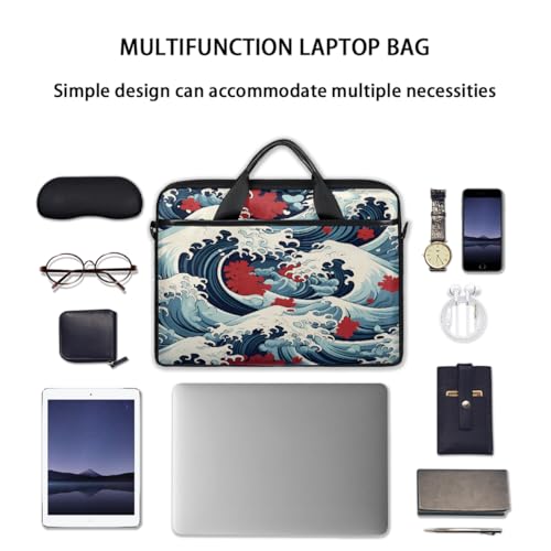 Funda para laptop de estilo retro japonés con diseño de olas del océano, para laptops de 15 pulgadas, bolso informático con correa para hombro, maletín profesional delgado para mujeres y hombres, bolso mensajero para trabajo, oficina y viajes miniatura 7