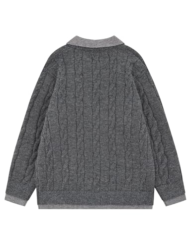 Vamtac Sweaters for Men Oversized Knit Sweater V Neck Stand-up Collar Pullover Cable Knitted Jumper Faux Two Tops Y2k2