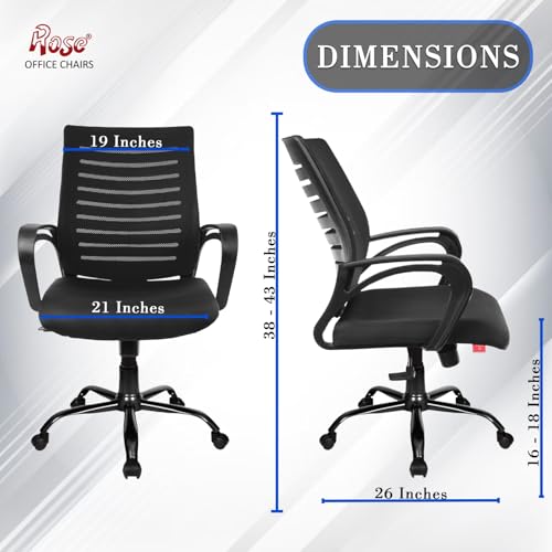 Image of ROSE Elite | 3 Years Brand Warranty | Ergonomic Office Chair, Study, WFH, Revolving, Rolling, Desk, Task, Laptop, Student Chair (Elite Classic MB, Black)