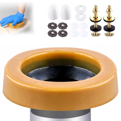 Toilet Bowl Wax Ring Kit with Flange Bolts, Fits 3 or 4 Inch Line...