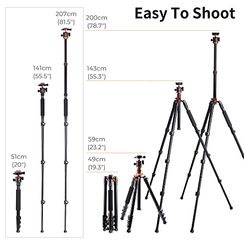 K&F Concept 78 Inch Camera Tripod For Dslr Compact Aluminum Tripod With 360 Degree Ball Head And 10Kg Load For Travel And Work K234A7+Bh-28L (S210) #TOP3