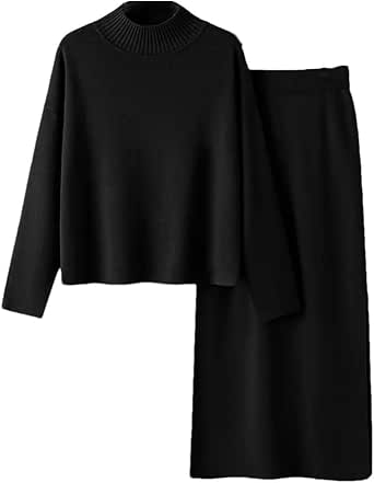 Casual Two Pieces Sets Turtleneck Sweater and Midi Skirt Suits