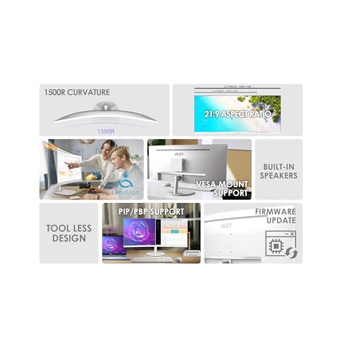 Image of msi PRO MP341CQW E12 34-inch VA 3440 x 1440(UWQHD) Computer Monitor, 120Hz, Adaptive-Sync, HDMI, DisplayPort, VESA Mountable, Speaker, 1ms, White