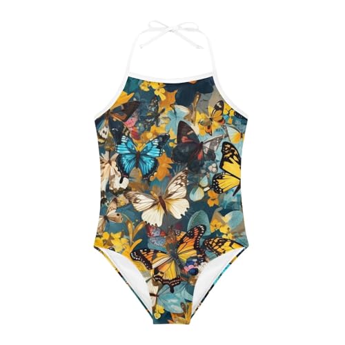 Image of Cute Backless One Piece Swimsuits for Girls Adjustable Halter Strap Bathing Suit Beach Swimwear for Girls