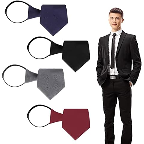Hi.FANCY 4 Pcs Men's Tie Sets Ties for Men Mens Necktie Mens Black Tie Silk Ties for Men Neckties for Men with Pre-tied Knots Adjustable Length (Black, Dark Blue, Gray, Dark Red) Cover