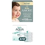 Pampers Amore Size 4 Diapers (15-34 lbs), 108 Count & Aqua Pure Baby Wipes 672 Count Bundle - Hypoallergenic, Unscented