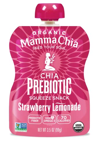 Mamma Chia Strawberry Lemonade Organic Prebiotic Squeeze Snack, Non GMO, No Added Sugar, 14 Ounces (Pack Of 6)