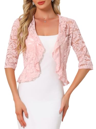 Image of Allegra K Lace Shrug for Women Bolero Tops Sheer Cardigan Open Front Half Sleeve Dressy Cover Up