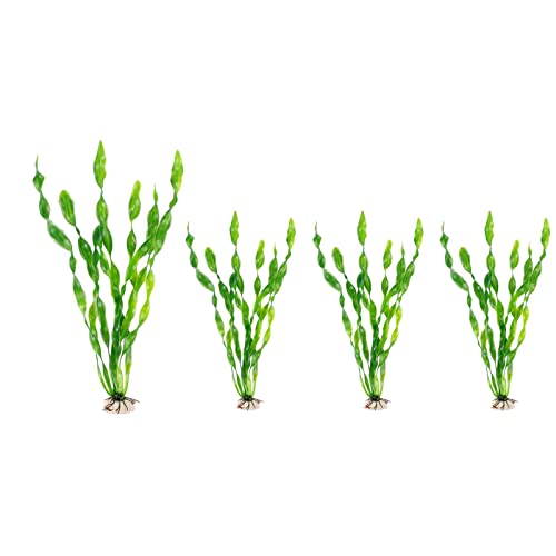 MYSUNBAR Aquarium Decoration Plants Artificial Plastic Plants Resin Aquarium Ornament Decoration Green Aquarium Plants Vivid Simulation Aquarium Decorations Lifelike Fake (Pack of 4)