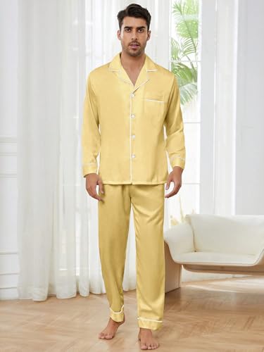 Mens Cotton Pajama Set, Soft Long Sleeve Pajamas for men Lightweight Button Up Sleepwear Lounge Pjs Set3