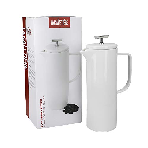 La Cafetière Cafetera Viena Grande de Prensa Francesa de Cerámica, 4 Tazas en Caja de Regalo 1.2L, Blanco