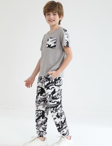 Image of mksodopy Boys Clothes Outfits Set, Camo Cargo Pants and Short Sleeve Pocket Tee 2PC Summer Tracksuit for Kids 5-16Y