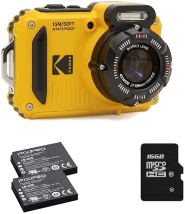 KODAK PIXPRO WPZ2 15M Su Geçirmez Fotoğraf Makinesi - 2 Lityum Pil + 16GB SD Kart - 16MP, 4x Optik Zoom, 1080P Full HD Video (Sarı) - Görsel 1