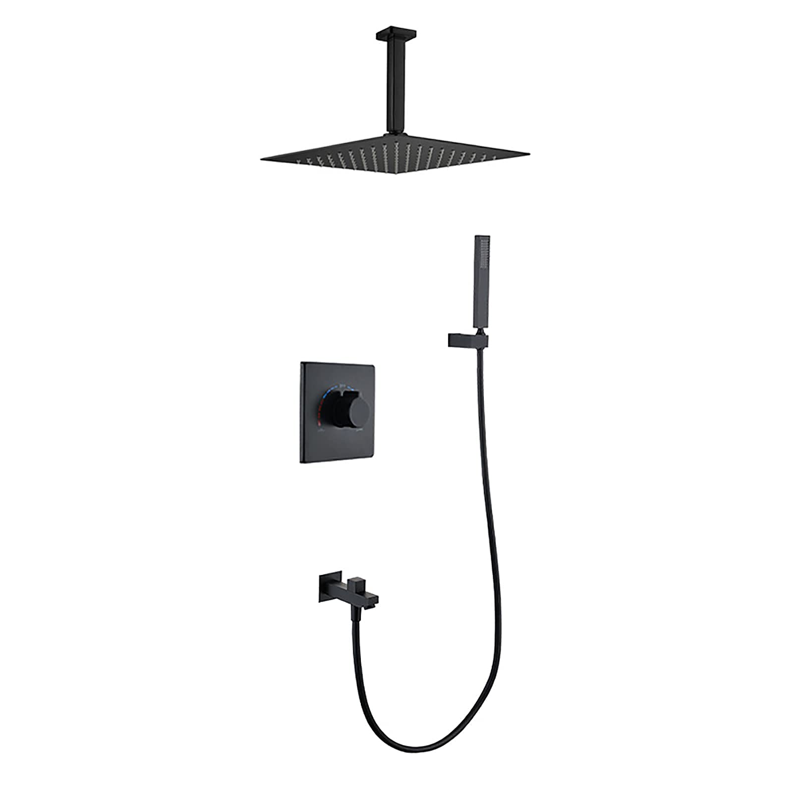 OZBMA shower set system concealed adjustable faucet with 10 inches head single handle bathroom hand and tub spout,black