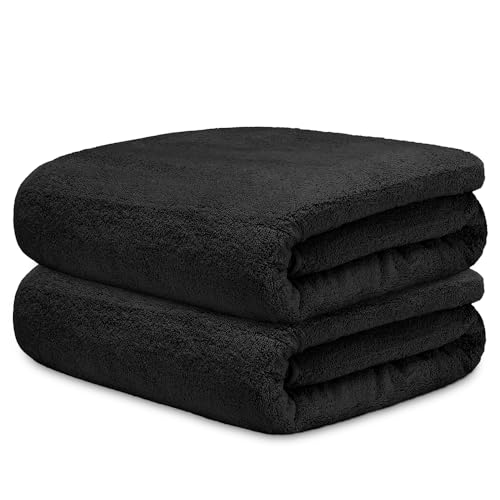 DECASATEXTIL Juego 2 Toallas Baño Grandes 70x140cm Algodón 450g/m² – Suaves y Absorbentes – Toallas de Ducha para Hogar, Gimnasio o Hotel (Negro)