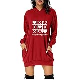 Robe d'été rouge pour femme - Manches 2023 - Mode graphique - Coupe ample - Vacances, Noël, brunch - CP M