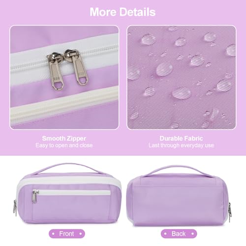 Image of Large Pencil Pouch for Teen Girls, 8 Compartments, Purple | Large capacity pencil case, wide-opening organizer fits calculators, markers, pens; for middle school, high school, college