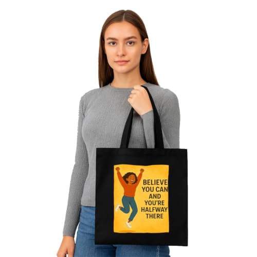 Image of Black Tote Bag With Pocket Printed Designed Canvas Tote Bags For Women large capacity,Tote bag For Shopping, College, Travel, More Canvas Handbag For Unisex Bag