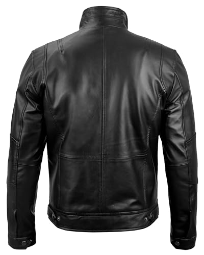 Image of fjackets Cafe Racer Mens Leather Jacket - 100% Real Lambskin Leather Jacket Men Moto Style