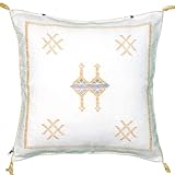 Moroccan Cactus Silk Pillow Cover - Off White Boho Throw Pillow 20x20, Hand Woven Decorative Sabra C