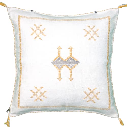 Moroccan Cactus Silk Pillow Cover - Off White Boho Throw Pillow 20X20, Hand Woven Decorative Sabra Cushion. Great For Boho And Moroccan Decor - Cover Only #TOP2