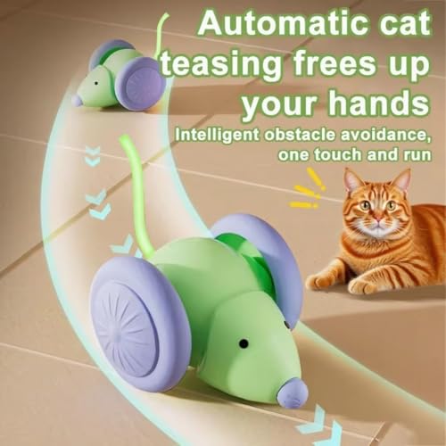 Image of Interactive Cat Toy for Indoor Cats | Automatic Moving Mouse Toy with Light-Up Tail | Smart Electric Chasing Toy for Kittens & Adult Cats (Mint Green)