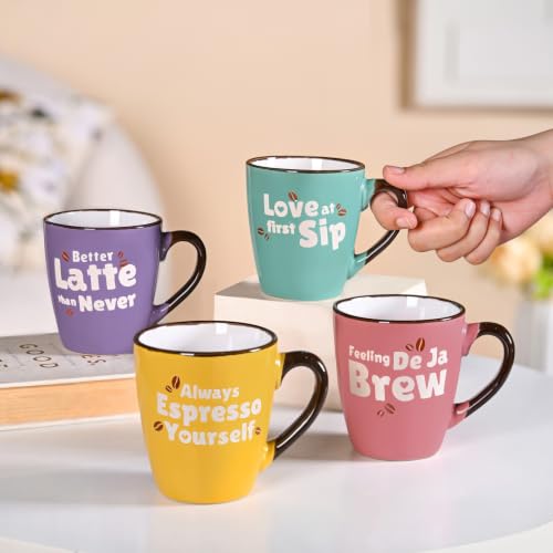 Image of Nestasia Ceramic Coffee Mugs Set of 4 (210ml Each) - Quirky Quotes Tea & Coffee Cups with Glossy Finish | Microwave & Dishwasher Safe Cups - Ideal for Gifting