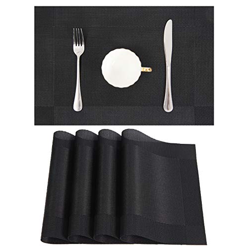 UArtlines Placemat Crossweave Black Woven Vinyl Non-Slip Insulation Placemat Washable Table Mats Set of 4