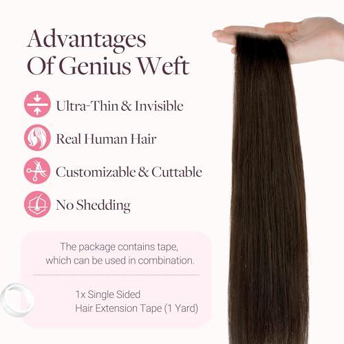 Image of GOO GOO Tape In Weft Hair Extensions Human Hair, Genius PU Long Weft Tape In Hair Extensions Real Human Hair, Silky Easy to Use, 4A Chocolate Brown 22 inch 120g 7pcs