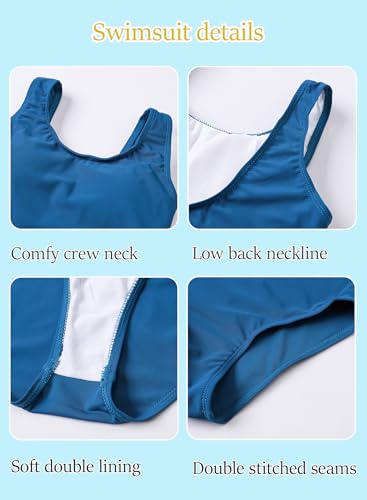 Image of One Piece Swimsuit for Girls 6-16 Years with Removable Chest Pad Quick Dry & Stretchy for Swim Team Beach