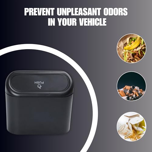 Image of Car Trash Can with Lid Mini Car Trash Can | Auto Dustbin Garbage Organizer | Car Accessories for Interior, Garbage Bin for Car, Home, Office | Essential Multi-Purpose Car Trash Can (Black)