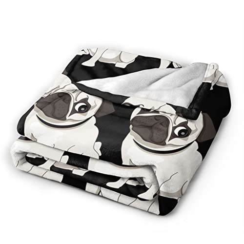 Wisedeal Cute Pug Dog Animal Theme Comfort Flannel Throw Blanket, Pet Dog Pattern Daughter Mom Friend Aunt Lover Dog Women Blanket Gift For Couch Sofa Chair Bed Office Decor 50"X 60" #TOP2