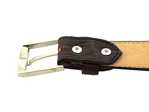 El Presidente Mens Black Cherry Cowboy Belt Crocodile Tail Print Leather Belt Silver Buckle4