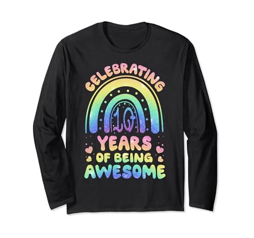 10 Years of Being Awesome 10 Years Old 10th Birthday Tie Dye Maglia a Manica
