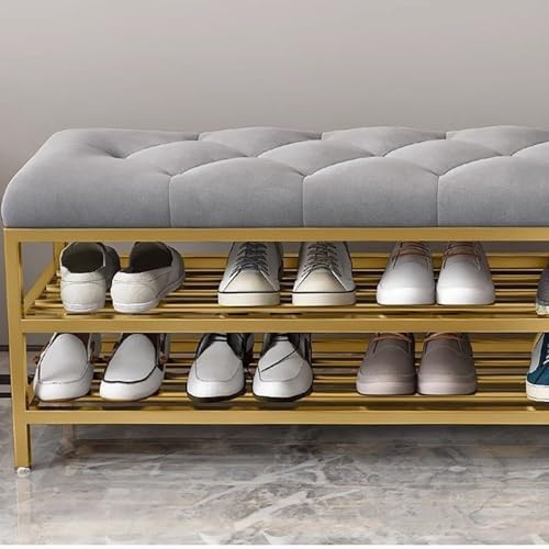 Banc d'entrée gris 60cm avec rangement de chaussures à structure en acier - 6