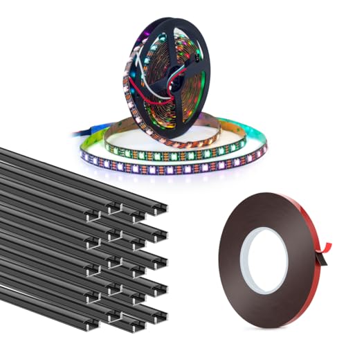 Tira LED RGB WS2812B ECO 65.6 pies con canal de aluminio y cinta adhesiva miniatura 1