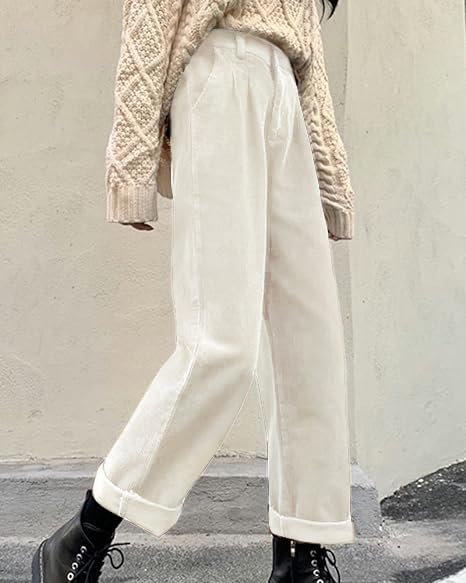 Women's Vintage High Waisted Straight Leg Corduroy Pants Trouser - Image 5