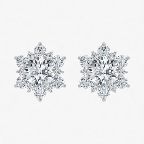 0.75-1.00 Carat Lab Grown Diamond Snowflake Design Flower Elegant Stud Push Back Earrings for Women 14K Yellow & White Gold (VS Color EF Clarity) 5