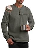 Herberton Herrenkleid Designer Dressy Sweatshirt Kuscheliger Komfort Pullover Waffel Henley Flanell Fleece Sherpa Gefüttertes Taschenhemd Grün XL