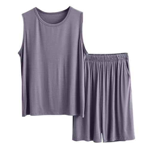 Xiaojmake Men's Modal Pajama Tank Top Shorts Lounge Set 2 Piece Summer Spring Cotton Pajama Set Home Sleeveless Sleepwear
