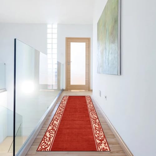 Alfombra de pasillo roja antideslizante de 70x180 cm lavable para el hogar vintage 6