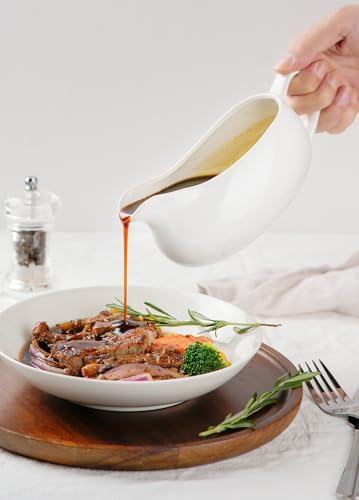 image for Gurygo Large 14 Oz White Ceramic Gravy Boat with Handle - Porcelain Gr