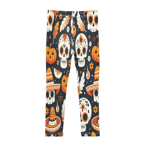 Bolaz Toddler Girls Leggings Printed Yoga Pants Leggings Skull Yellow Pumkings for Kids2